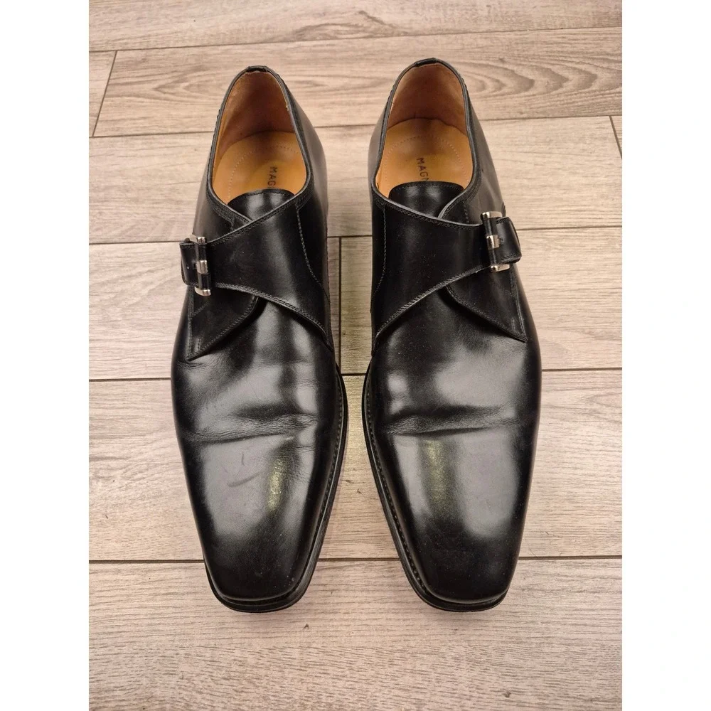 Magnanni Mens Black Leather Single Monk Strap Dress Shoes Made in‎ Spain Sz 11.5